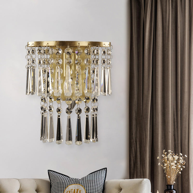 BowLift | Angled Glass Crystal Half Round Wall Light Modernism 1 Light Hallway Wall Mounted Lamp in Brass