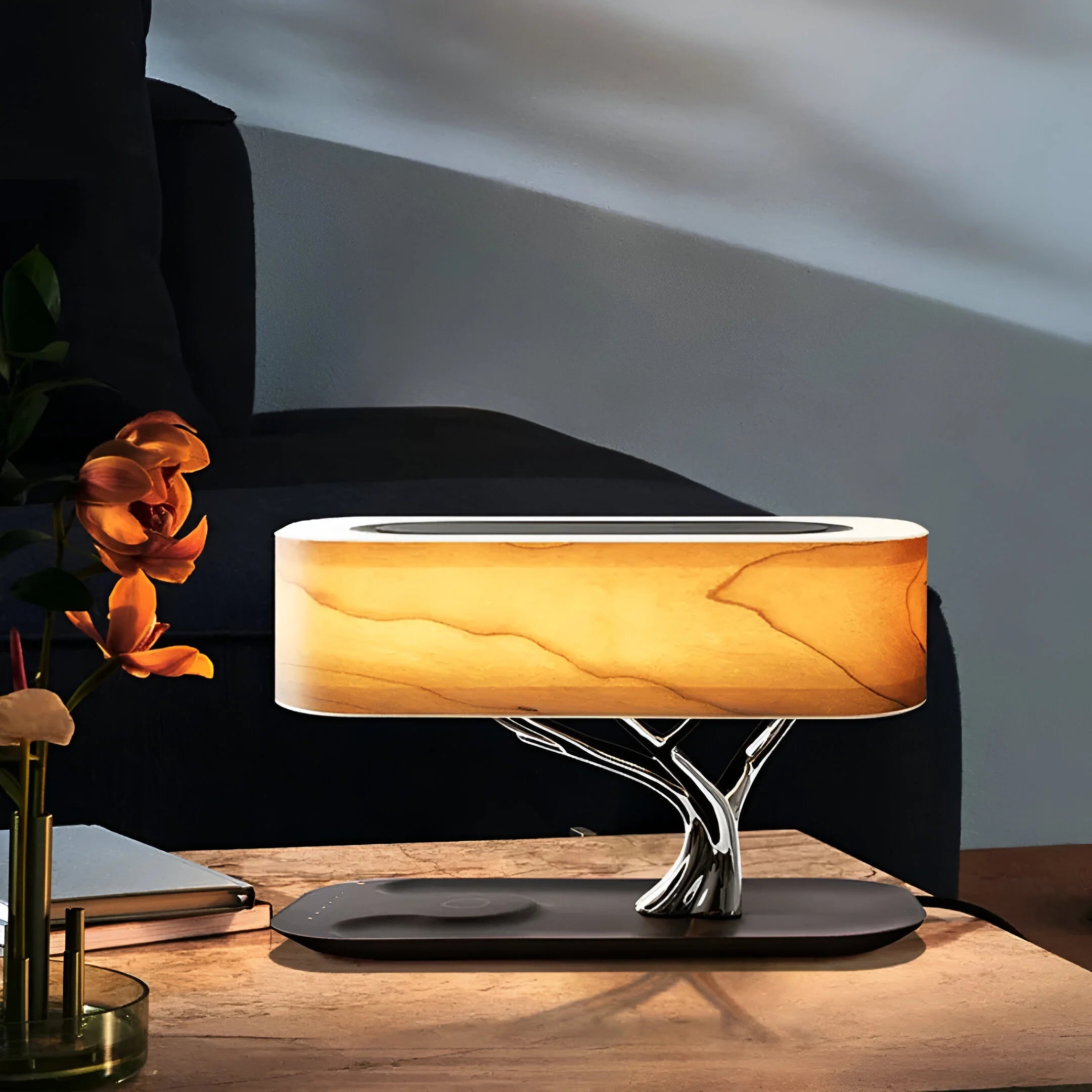 GlowSync – Table Lamp with Speaker & Wireless Charger
