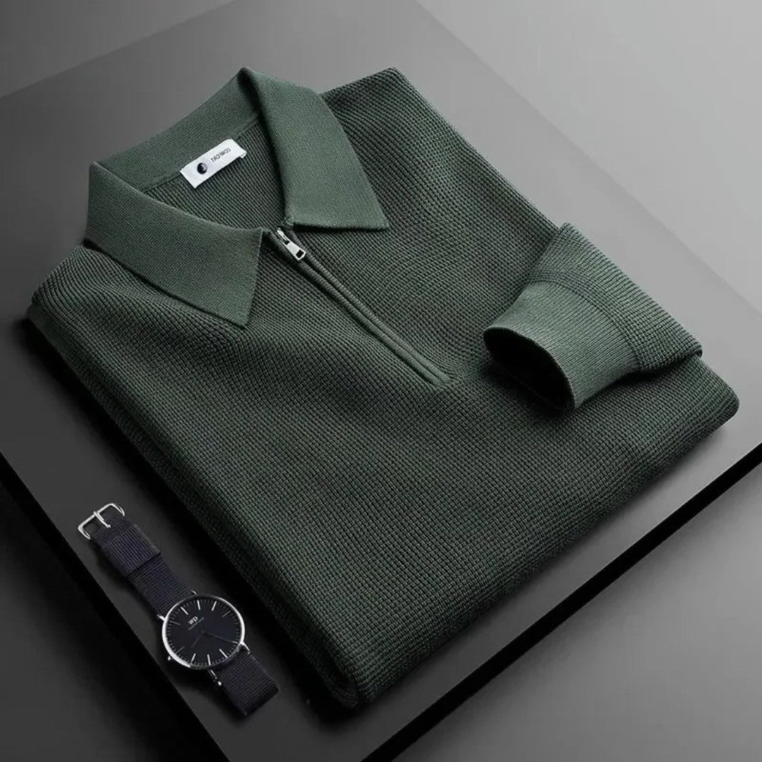 Waffle Knit Zip Polo Shirt