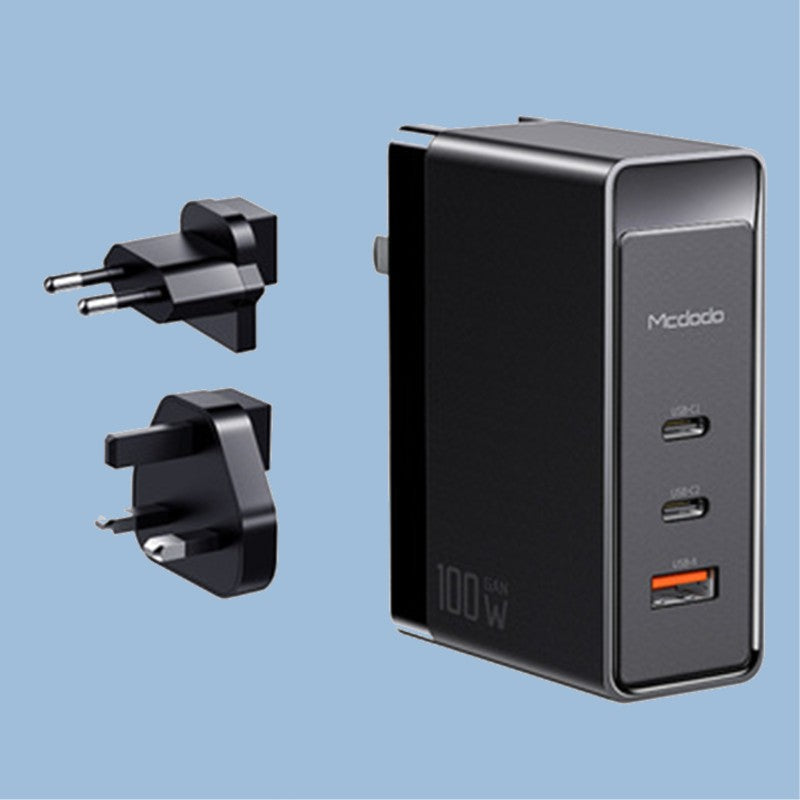 BowLift | 3-in-1 100W Wall Charger, with US/EU/UK Plugs, 2 Type-C & 1 USB Port, for Laptop, Phone, Tablet