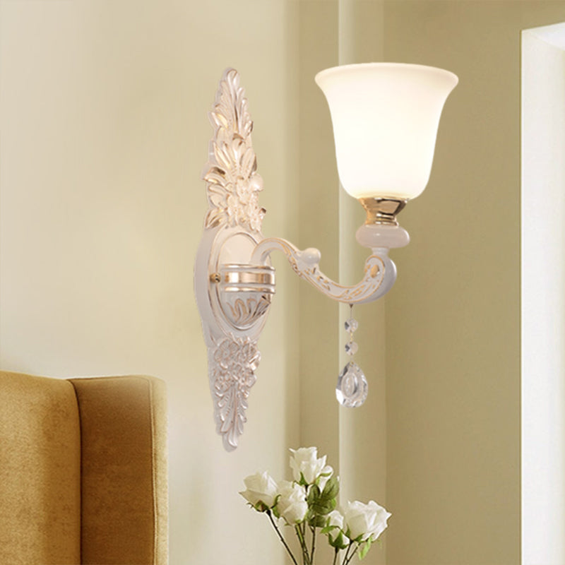 BowLift | 1 Bulb Wall Lighting with Upward Facing Bell Shade White Glass Traditional Indoor Wall Lamp Fixture