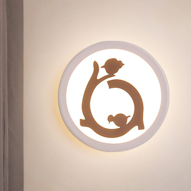 BowLift | Round Acrylic Flush Wall Lamp Nordic White LED Wall Lamp with Bird Silhouette