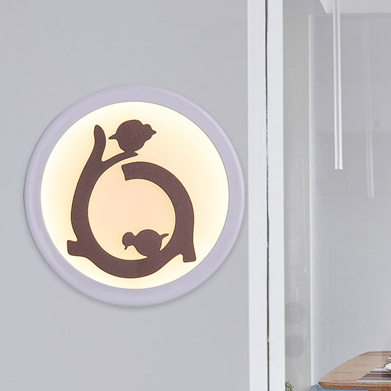 BowLift | Round Acrylic Flush Wall Lamp Nordic White LED Wall Lamp with Bird Silhouette