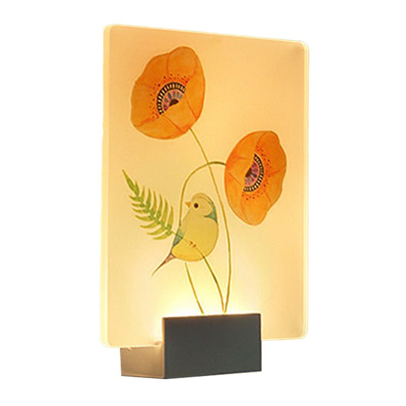 BowLift | Corner LED Wall Lighting Modern White Wall-Mounted Lamp with Flower/Bird Patterned Acrylic Shade