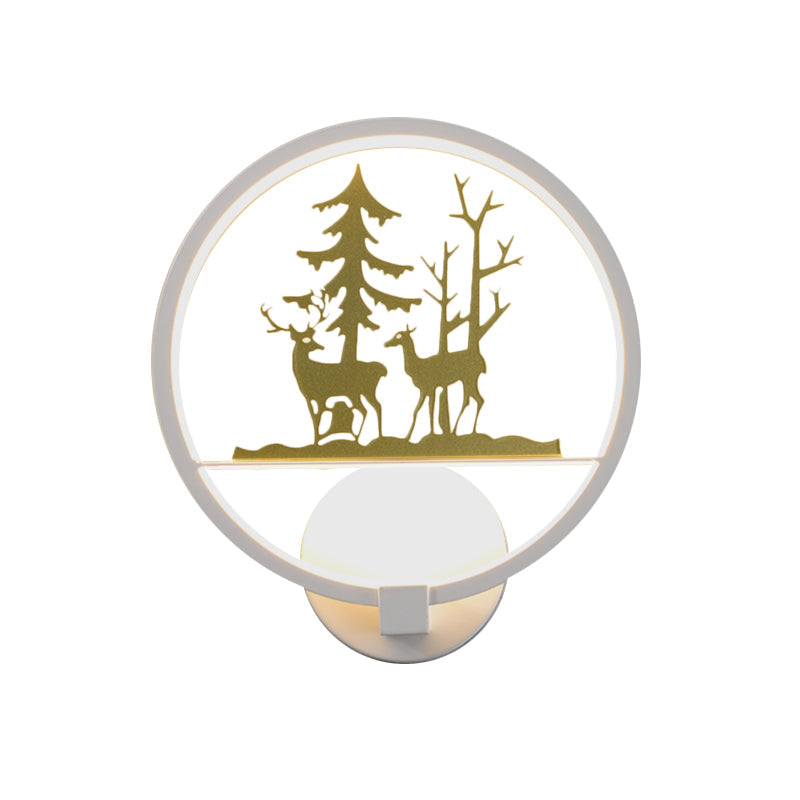 BowLift | Circular Acrylic Moose and Tree Wall Light Nordic Style LED White Wall Mural Lamp for Bedroom