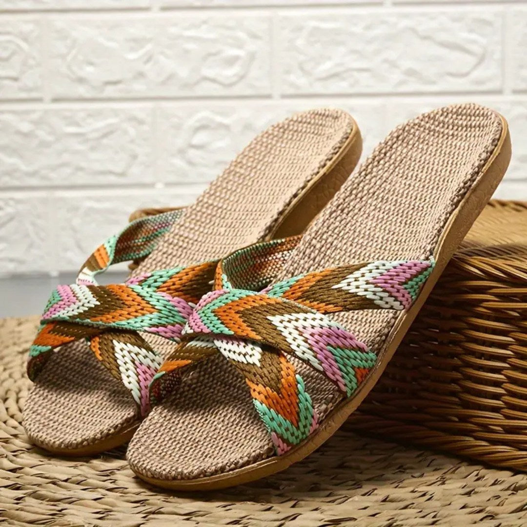 Zenvia – Colorblock Cross-Linen Summer Slippers