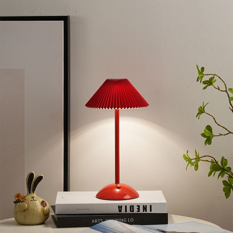 BowLift | Contemporary Scandinavian rechargeable iron fabric cone pleated LED table lamp for bedside