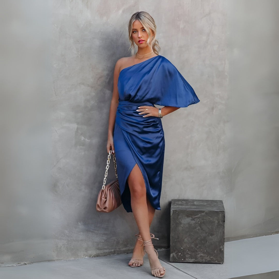 One-Shoulder Satin Dress for Formal Evenings and Elegant Occasions