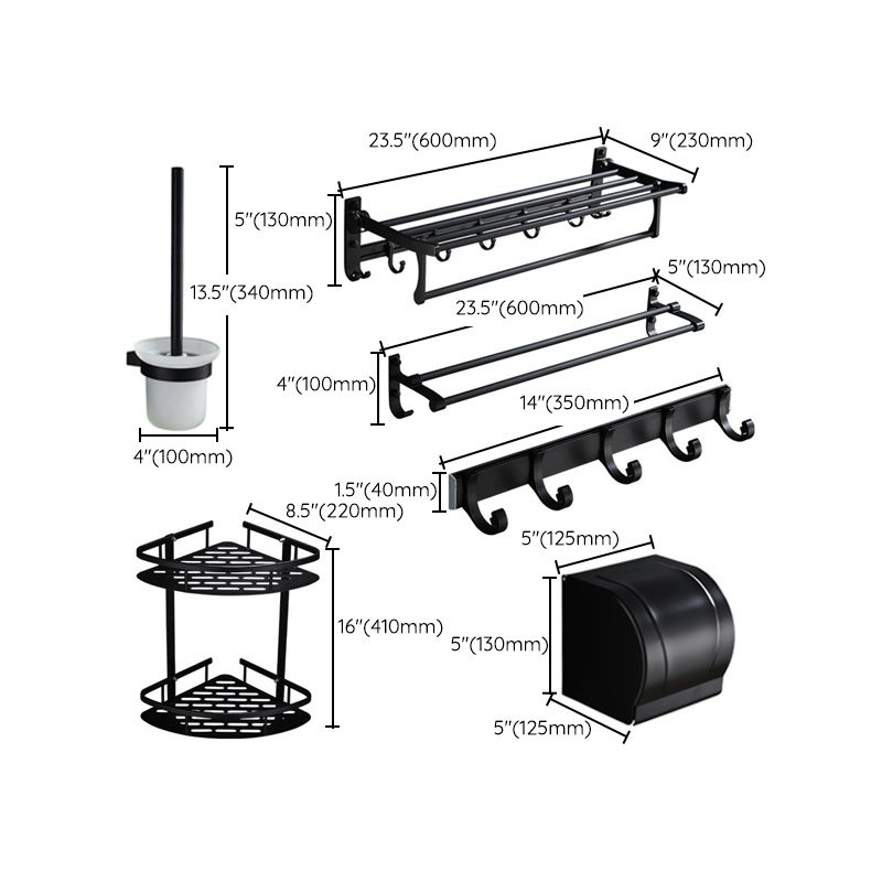 BowLift | 6-piece modern bathroom hardware set in matte black with bathroom shelf/towel holder & bathrobe hook