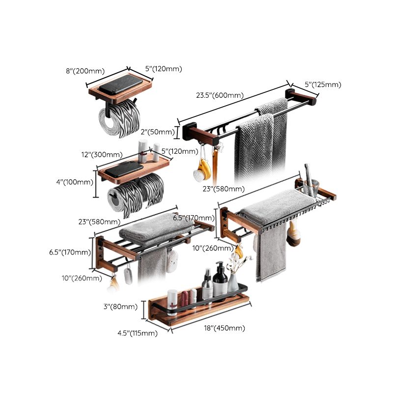 BowLift | 7-piece bathroom accessory set wood and metal bathroom accessory hardware set