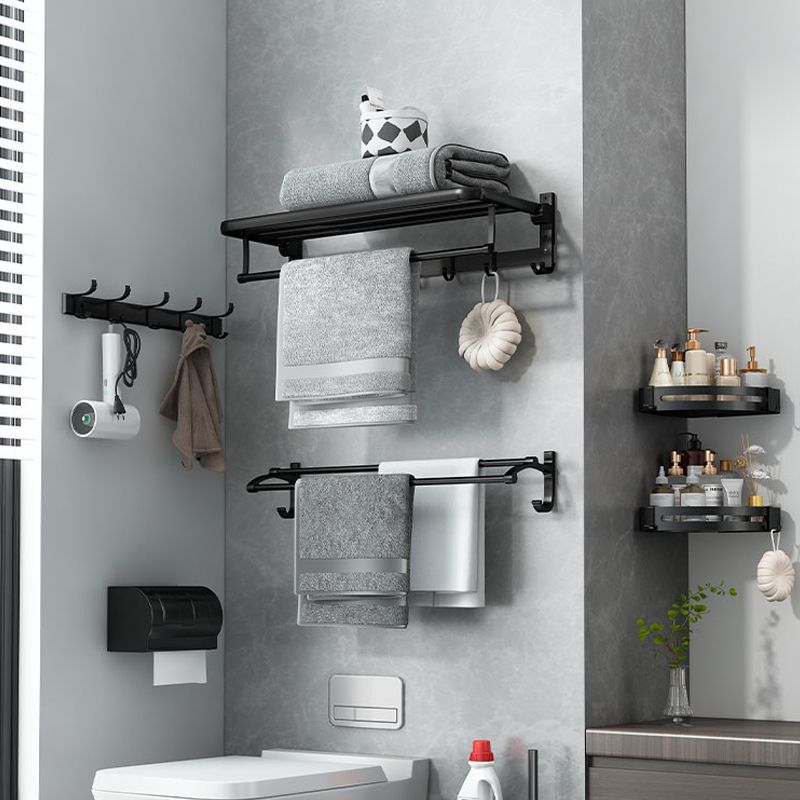 BowLift | Classic Bathroom Accessories Set in Aluminum Black Finish Bathrobe Hook/ Towel Bar