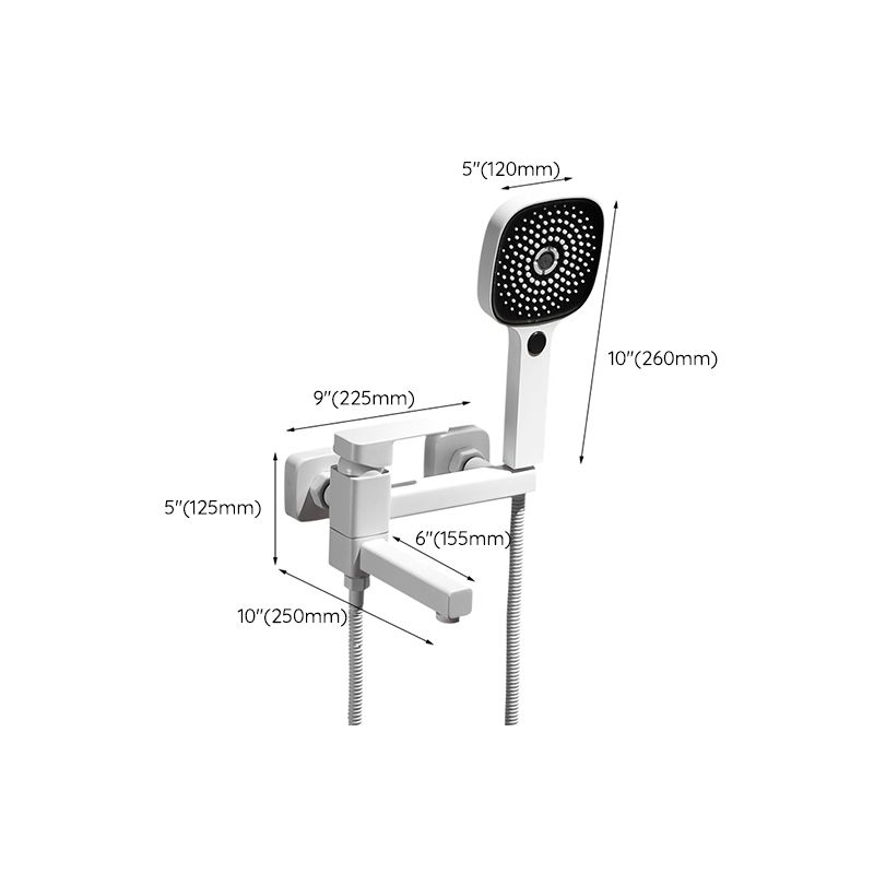 BowLift | White Bath Water Faucet Trim Single Lever Handle Swivel Spout Wall Mounted Hand Shower Bathtub Filler