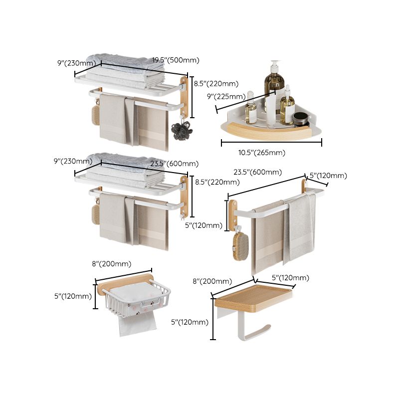 BowLift | White Metal and Solid Wood Bathroom Accessories Hardware Set