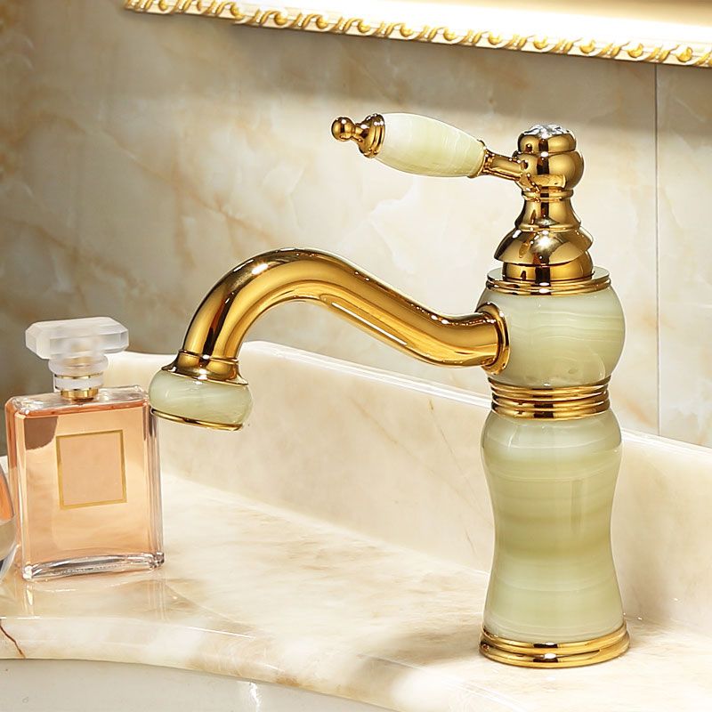 BowLift | Deck Mounted Copper Tub Faucet Low Arc Roman Tub Faucet Set with Jade