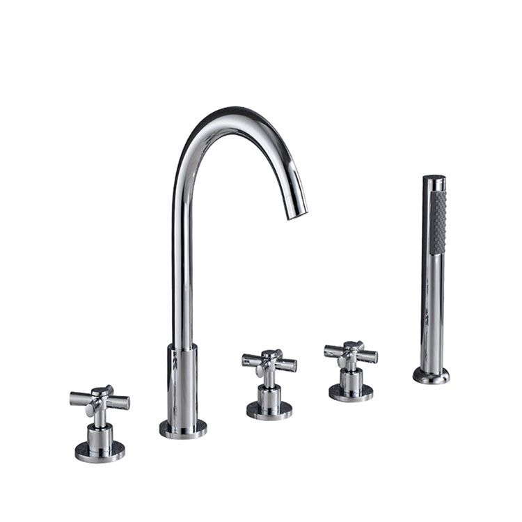 BowLift | Contemporary Bathroom Faucet Deck Mount Copper Low Arc Swivel Roman Bathtub Faucet Set