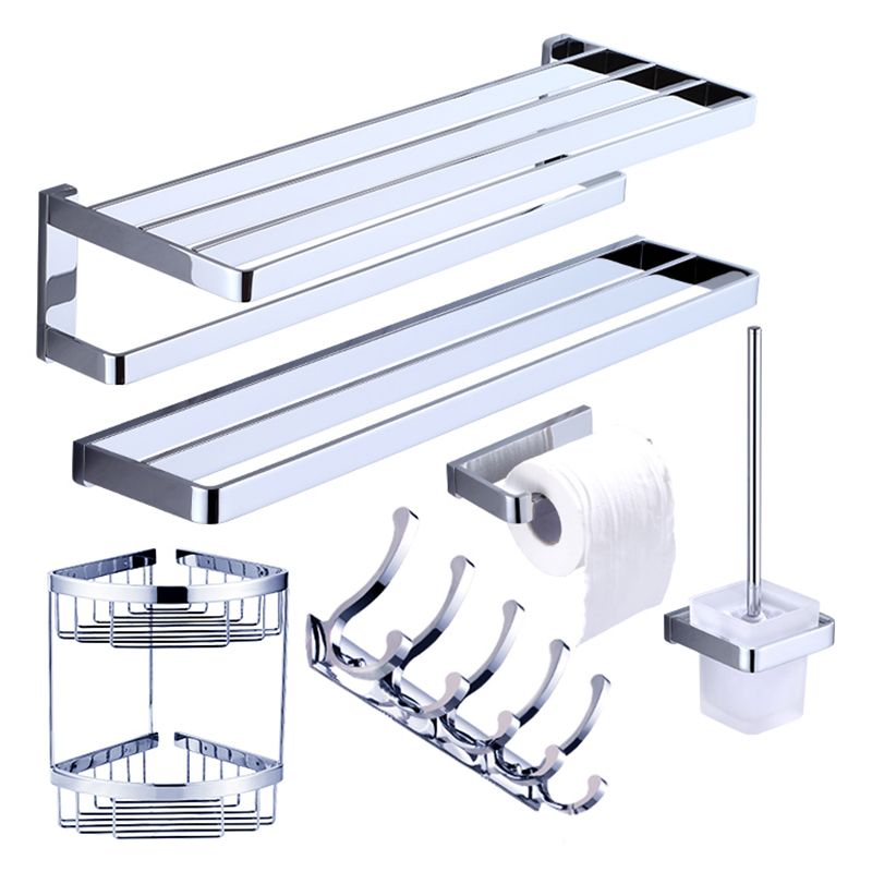 BowLift | Chrome brass modern bathroom accessory set with towel bar/ ring/ paper holder & bathrobe hook