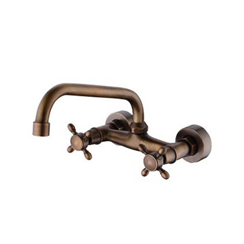 BowLift | Industrial Bathtub Outlet Trim Wall Mounted Full Copper Dual Cross Handle Low Arc Bathtub Faucet
