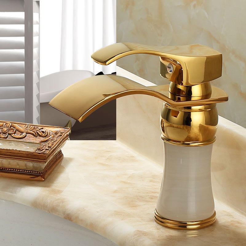 BowLift | Wall-mounted Copper Roman Bath Faucet Low Arc Roman Bath Faucet Set with Jade