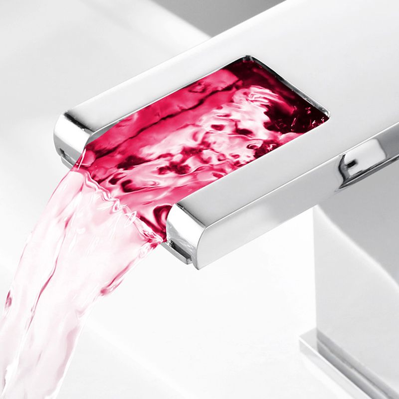 BowLift | Contemporary Square Vessel Faucet Waterfall Spout with LED Three-Color Illumination