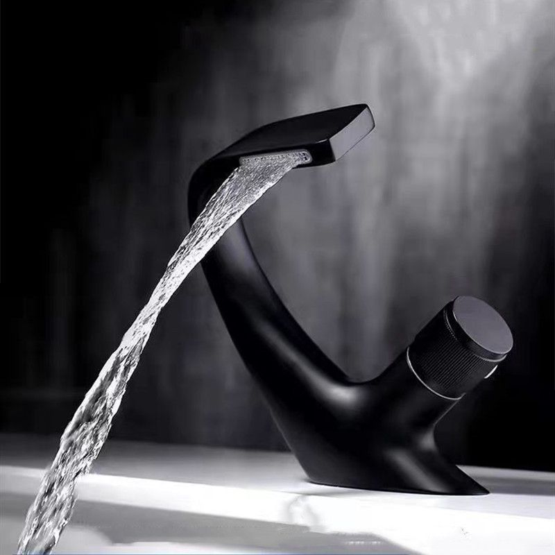BowLift | Button Handle Faucet Contemporary Style Faucet with Waterfall Spout