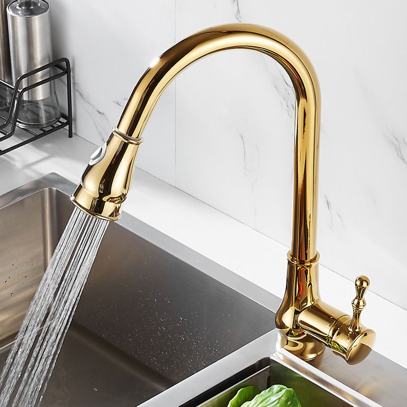 BowLift | Brushed Gold Kitchen Sink Faucet High Arc Swivel Spout with Pull-Down Spray Head