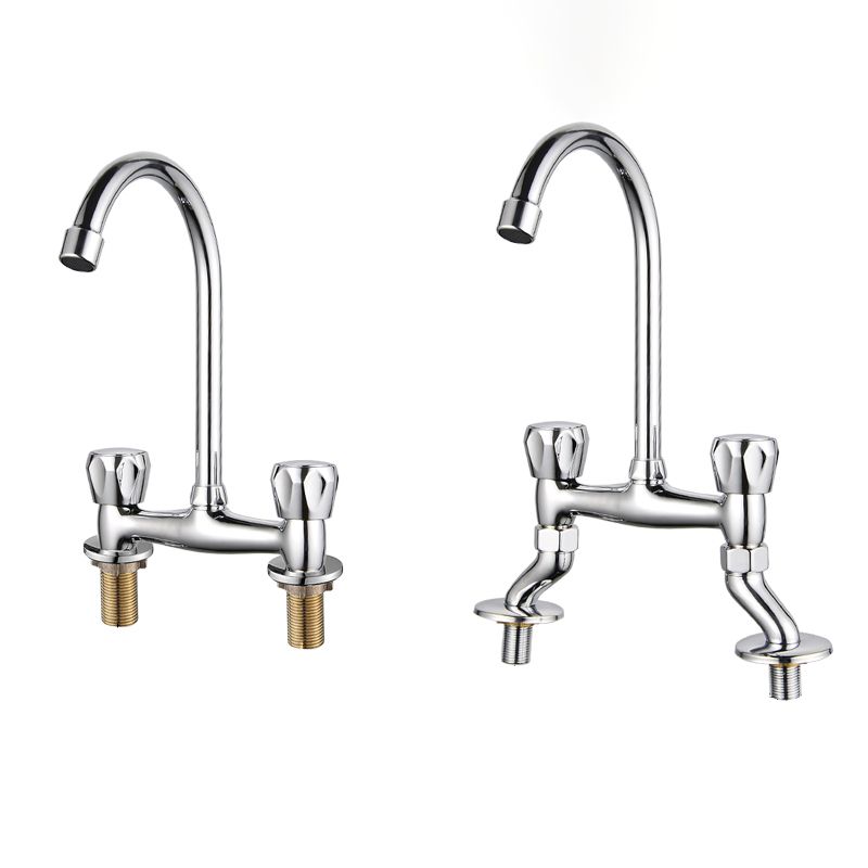 BowLift | Contemporary Widespread Sink Faucet Knob Handle Goose Neck Arc Solid Brass Faucet