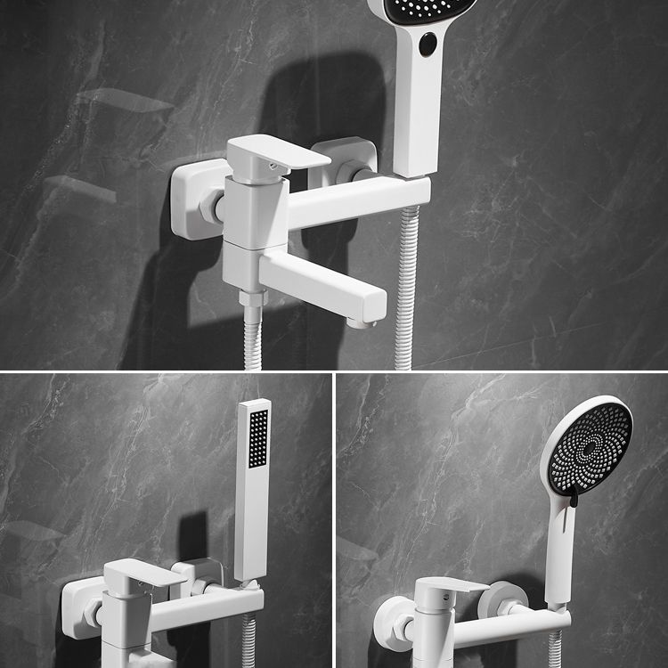 BowLift | White Bath Water Faucet Trim Single Lever Handle Swivel Spout Wall Mounted Hand Shower Bathtub Filler