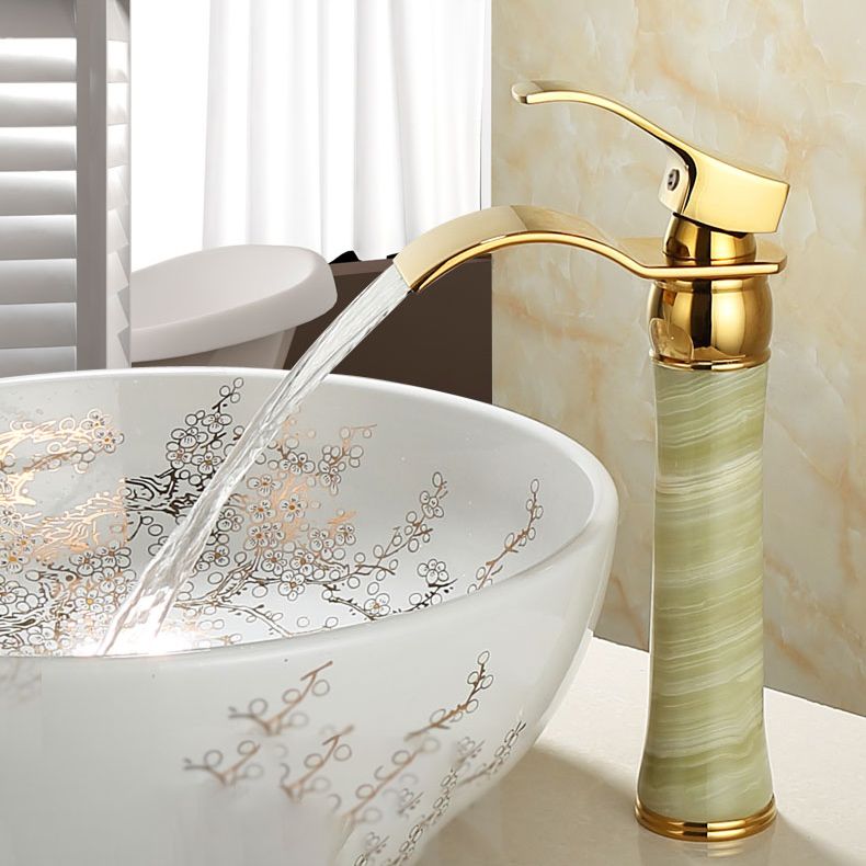 BowLift | Wall-mounted Copper Roman Bath Faucet Low Arc Roman Bath Faucet Set with Jade