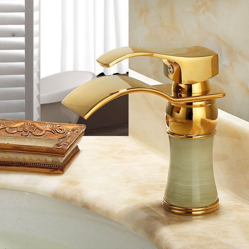 BowLift | Wall-mounted Copper Roman Bath Faucet Low Arc Roman Bath Faucet Set with Jade