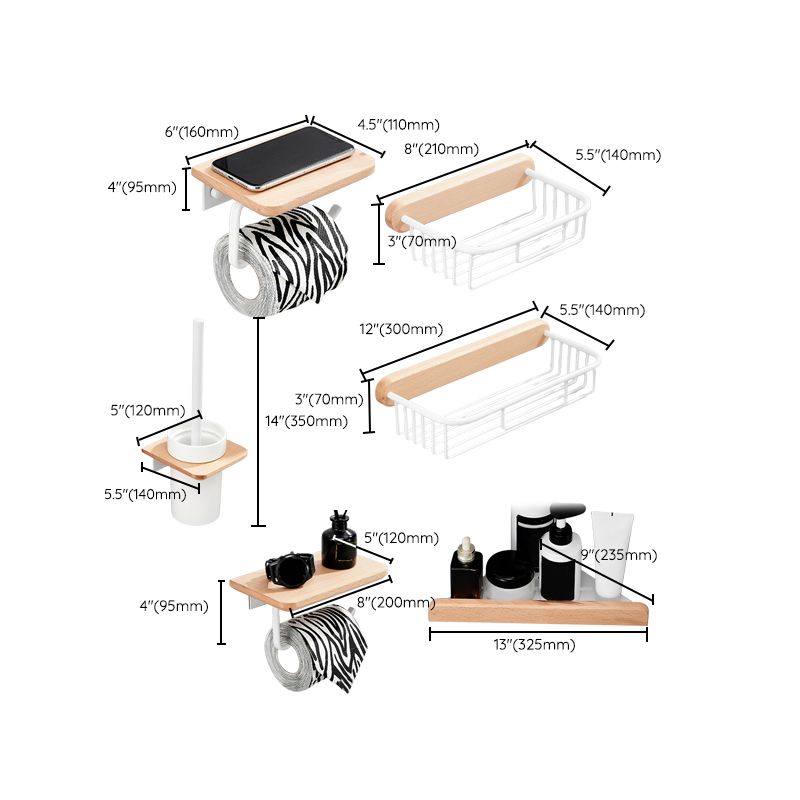 BowLift | White 7-piece bathroom accessory set wood and metal bath set