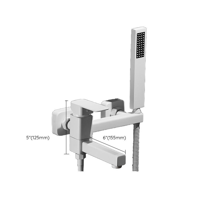 BowLift | White Bath Water Faucet Trim Single Lever Handle Swivel Spout Wall Mounted Hand Shower Bathtub Filler