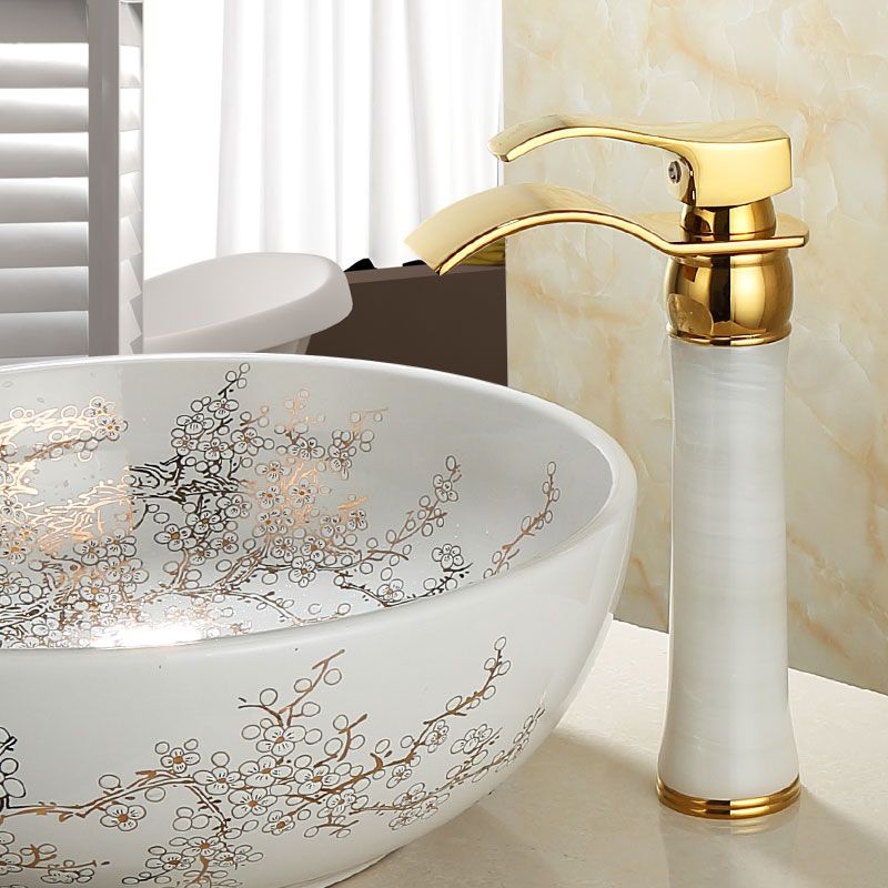 BowLift | Wall-mounted Copper Roman Bath Faucet Low Arc Roman Bath Faucet Set with Jade