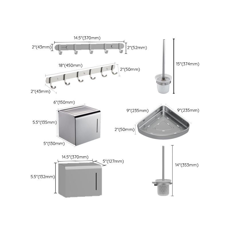 BowLift | 7-piece Bathroom Accessory Set Modern Aluminum Bathroom Set in Silver