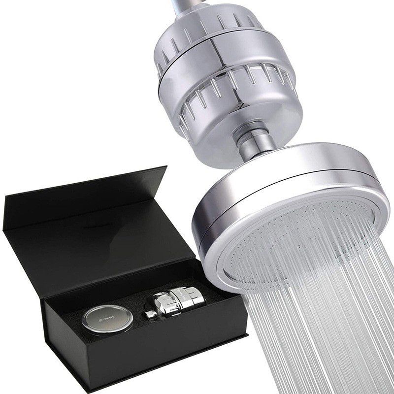 BowLift | Contemporary fixed shower head in silver with Katalyst wall-mounted shower head