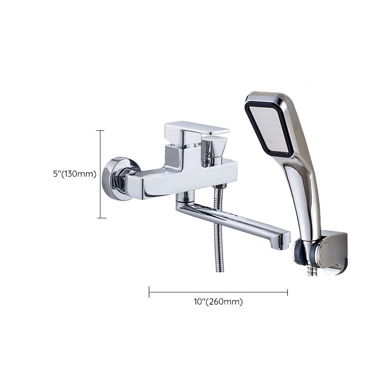 BowLift | Chrome polished bathroom faucet wall-mounted with swivel spout and hand shower