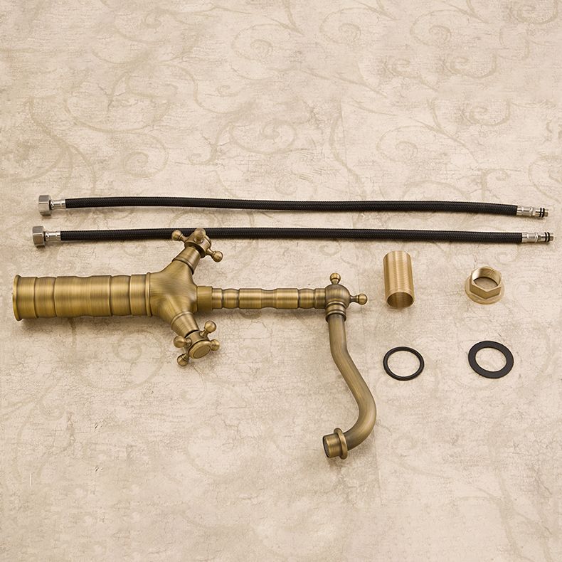 BowLift | Industrial Widespread Bathroom Faucet Cross Handle Medium Sink Faucet