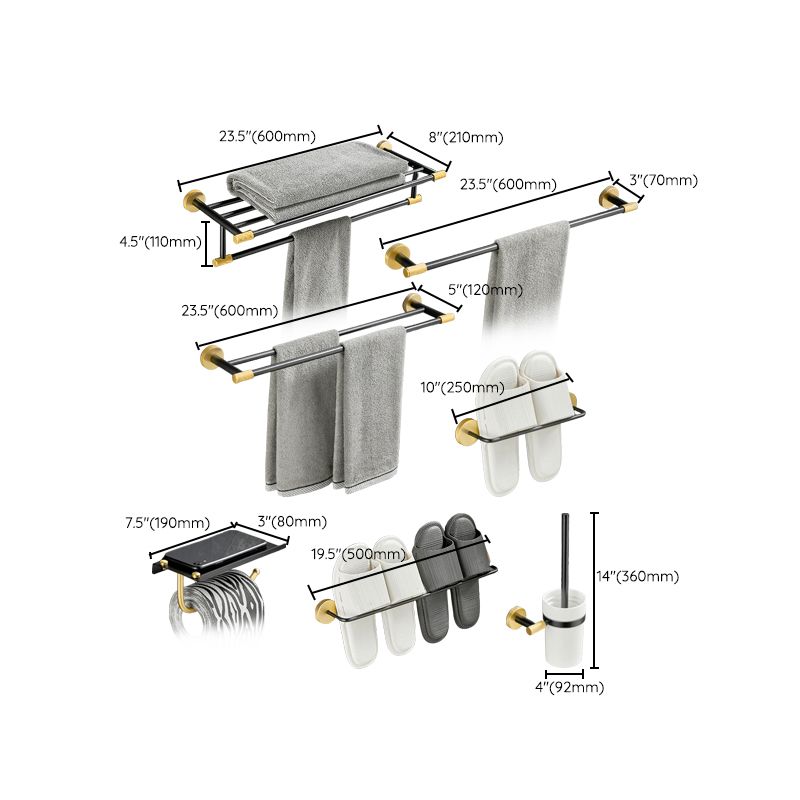 BowLift | 5-piece modern bathroom accessory set made of black brass bathroom hardware