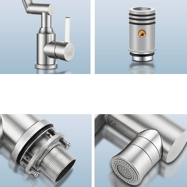 BowLift | Swiveling Outlet Vessel Sink Faucet Stainless Steel Lever Handle Sink Faucet with Water Hose