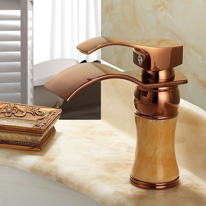 BowLift | Wall-mounted Copper Roman Bath Faucet Low Arc Roman Bath Faucet Set with Jade