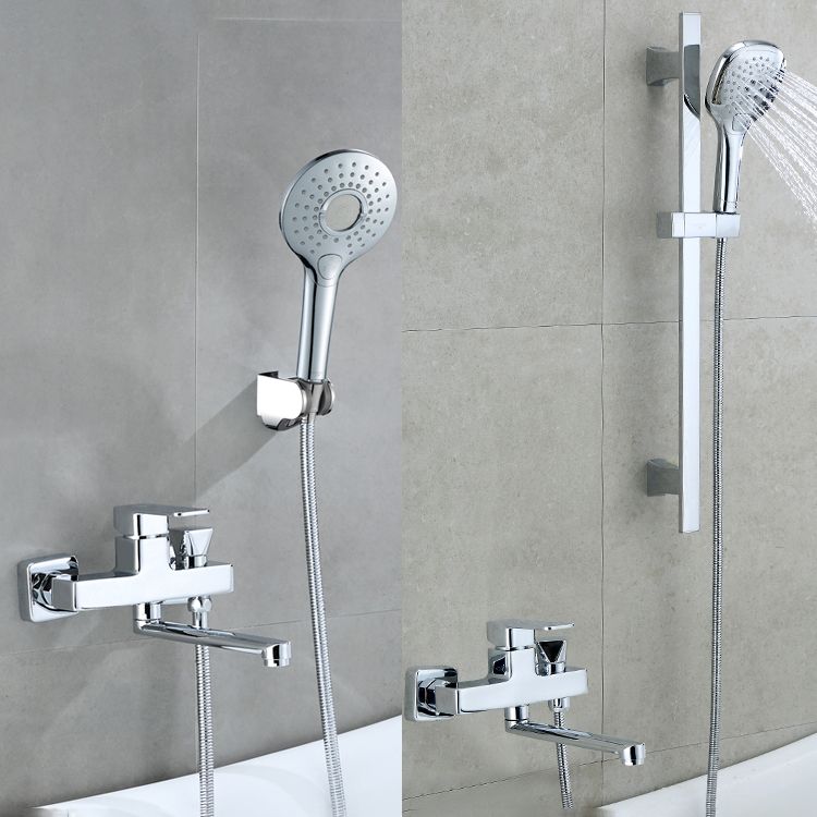 BowLift | Wall Mounted Bathtub Faucet Trim Polished Chrome Swivel Spout with Hand Shower