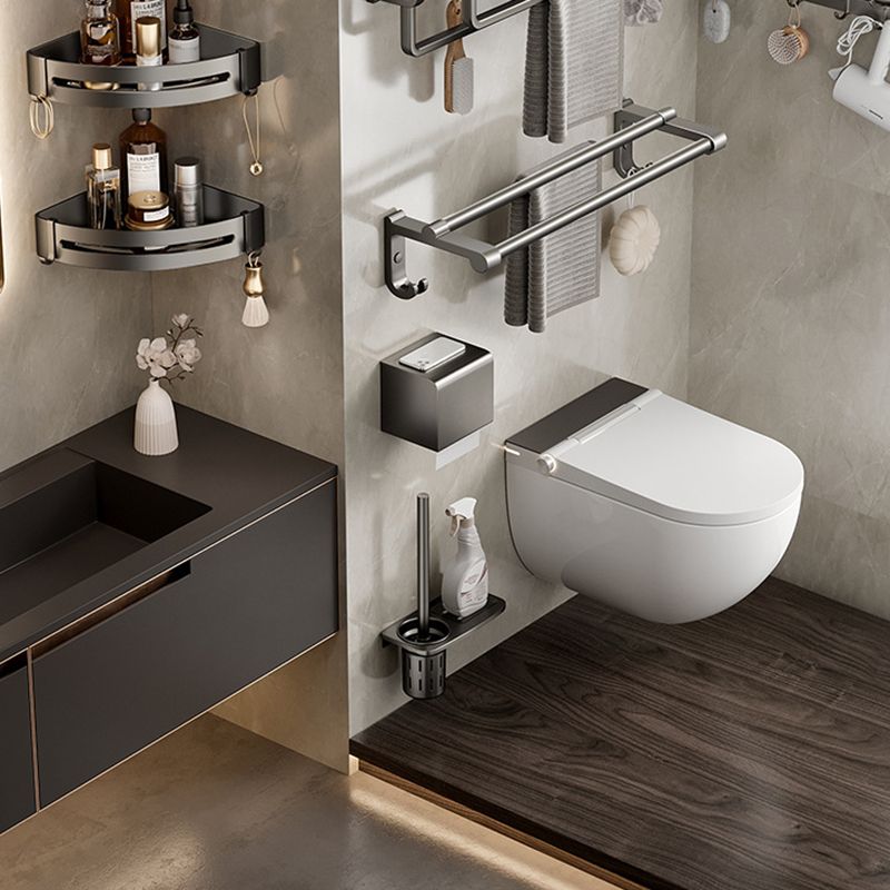 BowLift | Aluminum modern bathroom accessories set polished gray bathroom shelf/paper holder/robe hook