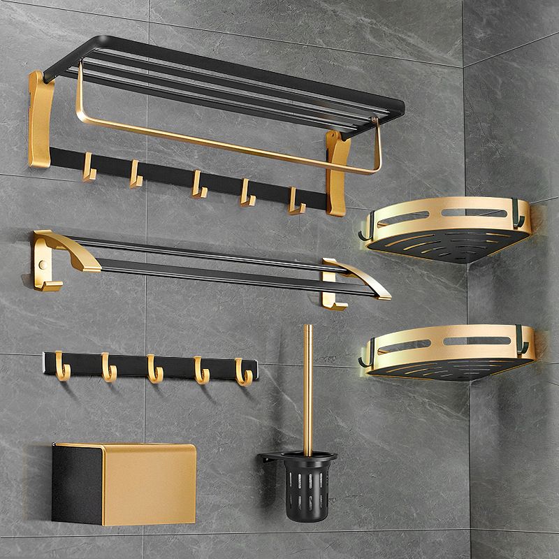 BowLift | Contemporary Bath Accessories Set Black & Golden Bath Shelf/Towel Bar