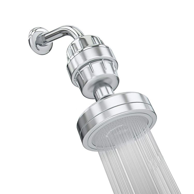 BowLift | Contemporary solid shower head in silver with Catalyst wall-mounted shower head