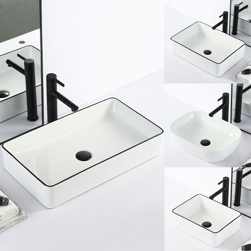 BowLift | Contemporary sink with pop-up drain porcelain rectangular basin