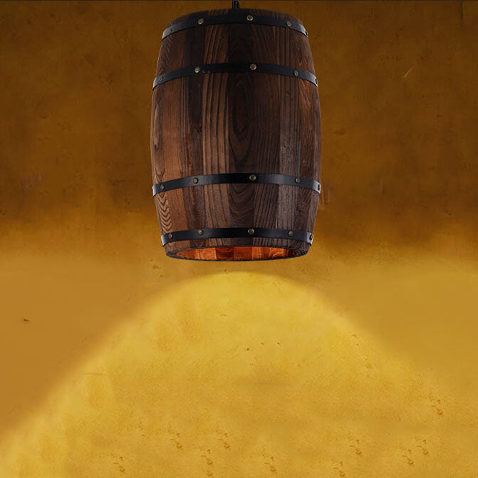 BowLift | BarrelGlow Vintage Pendant Light | Wood Wine Barrel Design | 1-bulb | Rustic Lighting
