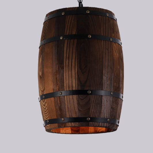 BowLift | BarrelGlow Vintage Pendant Light | Wood Wine Barrel Design | 1-bulb | Rustic Lighting