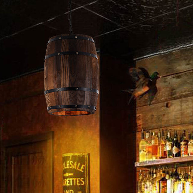 BowLift | BarrelGlow Vintage Pendant Light | Wood Wine Barrel Design | 1-bulb | Rustic Lighting