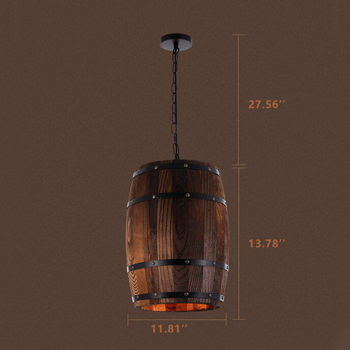 BowLift | BarrelGlow Vintage Pendant Light | Wood Wine Barrel Design | 1-bulb | Rustic Lighting