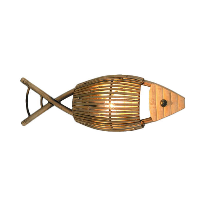 BowLift | Tropical Style Fish Design Wall Mounted Light Bamboo 1-Light Dining Room Wall Lamp Lighting in Wood