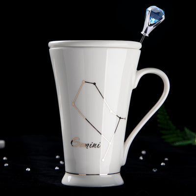 BowLift | White And Gold Ceramic Coffee mugs with Zodiac Signs